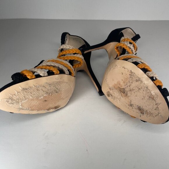 ZARA Leather Orange Black Beige Braided Stiletto Sandals Sz Us 5 Retro - Picture 7 of 13